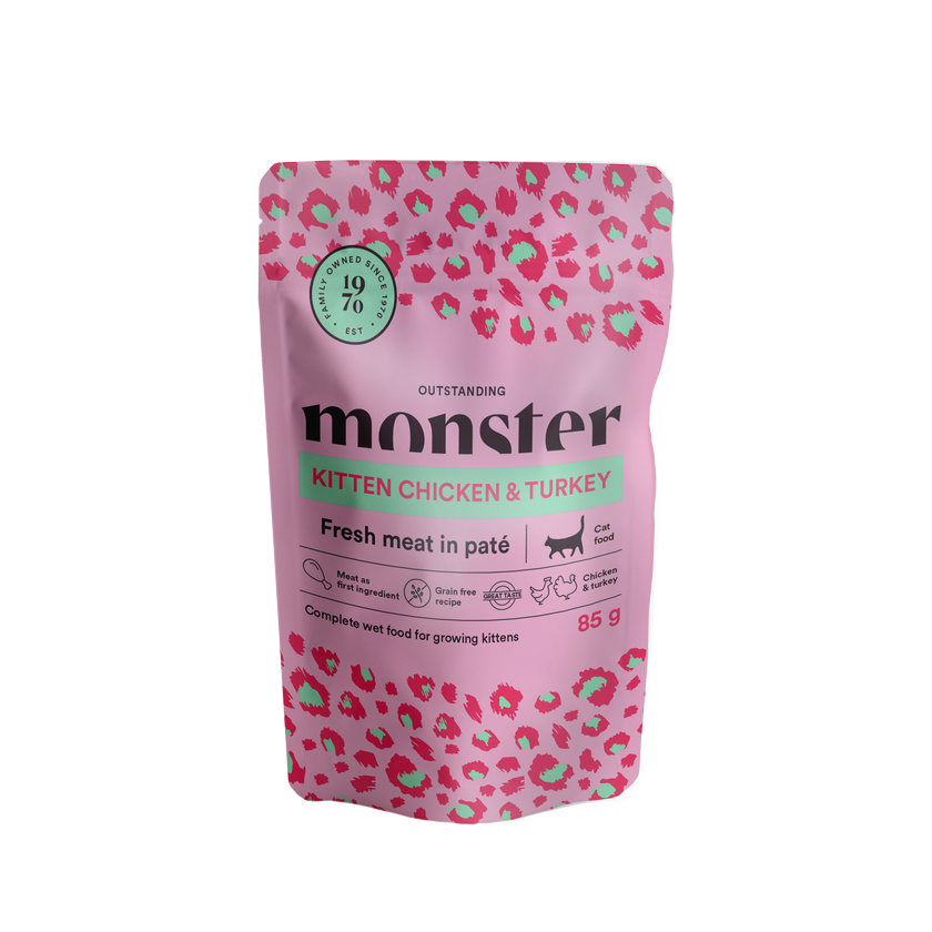 Monster Cat Mokra hrana v vreči - Kitten Piščanec/Puran 8x85g
