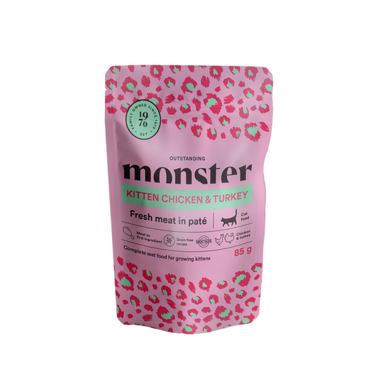 Monster Cat Mokra hrana v vreči - Kitten Piščanec/Puran 8x85g
