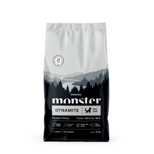 Monster Dog Original Dynamite Piščanec/Puran - Suha hrana za odrasle aktivne pse