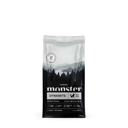 Monster Dog Original Dynamite Piščanec/Puran - Suha hrana za odrasle aktivne pse