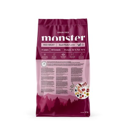 Monster Dog Grain free Rdeče meso - Govedina, svinjina in jagnjetina za visoko okusnost