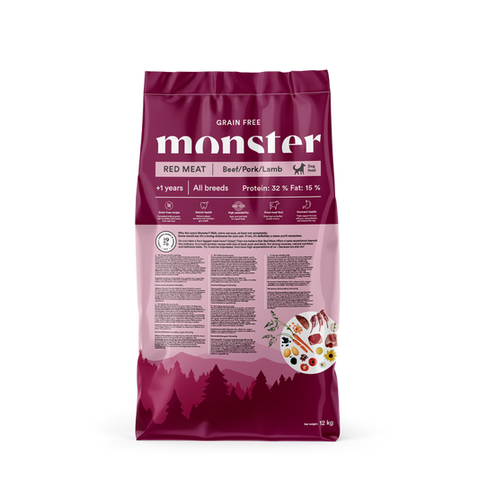 Monster Dog Grain free Rdeče meso - Govedina, svinjina in jagnjetina za visoko okusnost