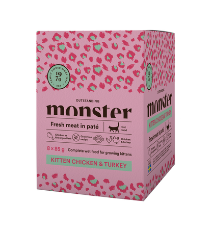 Monster Cat Mokra hrana v vreči - Kitten Piščanec/Puran 8x85g