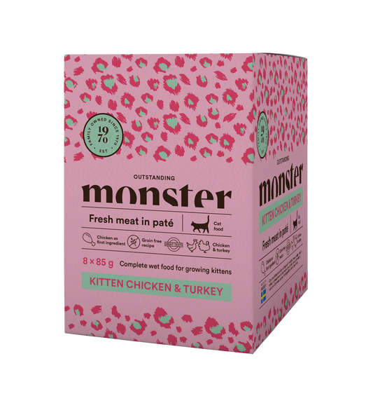 Monster Cat Mokra hrana v vreči - Kitten Piščanec/Puran 8x85g